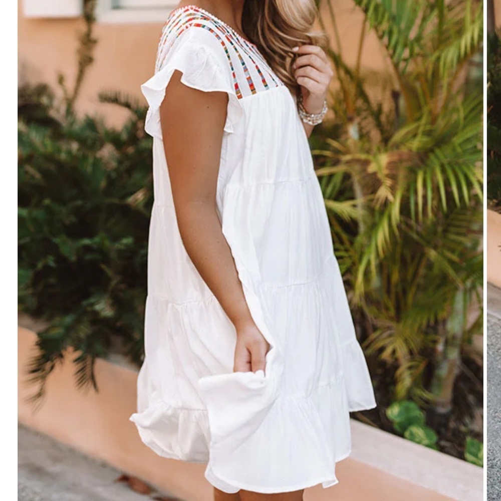 Studio West Cabo Cantina Embroidered Shift Dress White Womens SZ Small Beach NEW - Picture 2 of 10